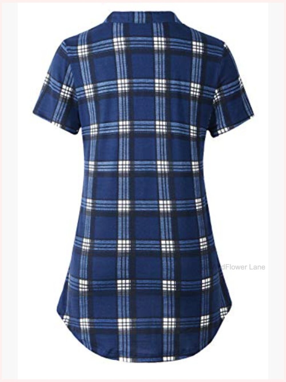 Women's Zip V Neck Plaid Short Sleeve Tunic Top Blouse - Picture 3 of 7